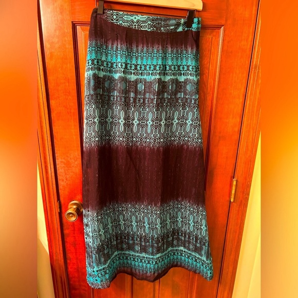 💜 CLEARANCE KAS DESIGNS NWT Teal and black sheer bohemian maxi skirt. Size S - Picture 1 of 7